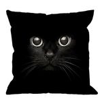 HGOD DESIGNS Cat Pillow Case,Cute Black Cat Face with Black Eye Cotton Linen Square Cushion Cover Pillowcase for Men Women Kids Home Decorative Sofa Armchair Bedroom Livingroom 18 x 18 inch