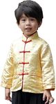 Little Boys Dragon Tang Coat Long Sleeve Chinese Clothing Children Costumes Boy Jackets Outfit Tops, Yellow, S(8)(100-110CM)(3.2-3.6FT)(5-6Year)