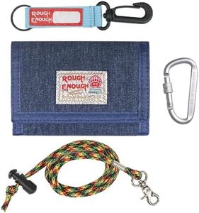 Rough Enough Kids Wallet for Boys Preppy Teen with Neck Lanyard Keychain Canvas Denim Blue Casual