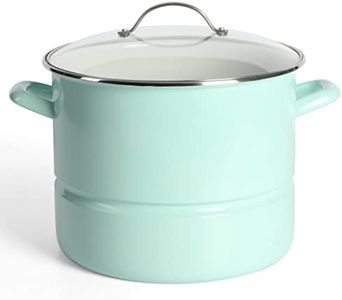 Martha Stewart Thayer 16-Quart Enamel On Steel Scratch Resistant Steamer Stock Pot w/Stainless Steel Insert - Martha Blue