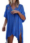 Beskie Bathing Suit Cover Up Bikini Swimsuit Crochet Beachwear Swimwear Dress, Blue, One Size