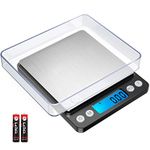 Criacr Digital Pocket Scales, (500g/ 0.01g) High-precision Kitchen Food Scales, Jewelry Scales with Two Trays, Back-Lit LCD Display, Stainless Steel, Tare and PCS Features, Batteries Included