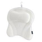 FINEWAY Bath Pillow with 6 Suction Cup and Air Mesh Technology, Ergonomic Design Helps Support Head and Neck, Non-slip (White)