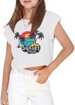 Arshiner Tops for Girls Girls Round Neck Cropped T Shirts Casual Summer Crop Tops Batwing Sleeve Solid Color Casual Fashion Baisc Tees White Palm Tree 10-11 Years