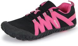 Weweya Barefoot Shoes for Women Minimalist Breathable Toe Shoes Outdoor Parkour Shoes Arch Support Black Hot Pink US Size 5.5