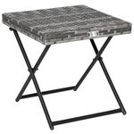 EVRE Capri Grey Folding Rattan Square Wicker Table for Bistros Balconies Gardens Outdoor Weaved Side Table 40H x 40L x 40W cm Small Metal Framed Side Table