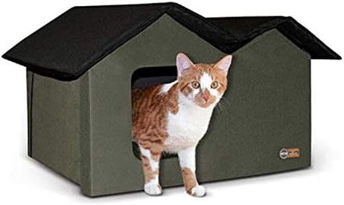 K&H Pet Products Outdoor Cat House Extra-Wide Unheated Olive 26.5 X 15.5 X 21.5 Inches