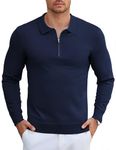 COOFANDY Mens Polo Shirt Long Sleeve Jumper mit Polo Neck Regular Fit Winter Casual Sweater Blue XL