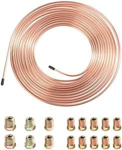 YAKEFLY 25 Ft. 3/16 Copper Nickel Brake Line,Rustproof Brake Line Tubing Kit,Flexible Copper Coated Brake Line Tubing Coil with 16 Inverted Flare Fittings for Hydraulic Fuel Transmission (Gold)