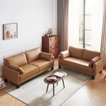 Atopston Faux Leather Couch Loveseat, 2&3 Seater Loveseat with Thick Cushion and Wooden Legs, for Compact Apartment loft and Office, Tan