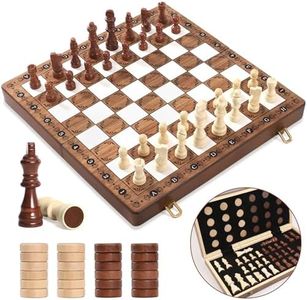 Perbabe Chess Set And Checkers 2 In 1, 16"X16" Wooden Chess Board Game For Kids Adults Travel Chess Set Can Foldable Chess With 2 Extral Queen Gifts For Boys Girls, Birthday, Thanksgiving, Christmas