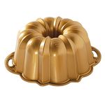 Nordic Ware Platinum Anniversary 12-Cup Bundt Pan, Original Cast Aluminium Bundt Tin, Bundt Cake Tin with Geometric Pattern, Cake Mould Made in the USA, Colour: Gold