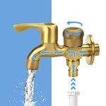 EMAGEREN Brass Hose End Tap Outdoor Anywhere Brass Water Bib Tap Brass Double Water Tap Allotment Tap Wall Mounted Faucet Washing Machine Tap for Garden