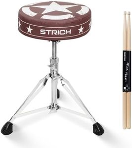 STRICH Drum Throne, Height Adjustable Padded Seat Drum Stool, Heavy Duty Swivel Drum Chair, Modern Elegant Edgy Graphic,Double Braced Padded Stool with 5A Drumsticks, SDB-20P, Brown
