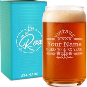 On The Rox Drinks Customized Beer Can Glass-Personalized-Birthday Beer Glass-Engraved-Vintage-Cheers-Aged To PERFECTION-Birthday Gift-Etched Beer Glass-Barware (1)