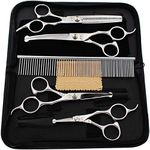 iSeaFly Dog Grooming Kit with Round Tip, Set of 5 Cat Dog Grooming Scissors Set, Stainless Steel Dog Scissors for Full Body, Face, Nose, Ear (silver)