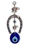 Erbulus Turkish Silver Horse Shoe Blue Evil Eye Wall Hanging Ornament with Elephant - Turkish Nazar Bead Amulet – Home Protection and Good Luck Charm (Medium)