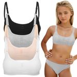 4 Pieces Girls Sports Bras Cotton Girls Sports Bra Training Bras Underwear with Removable Pads and Adjustable Shoulder Strap 10-16 Years Training Bras for Girls Age 10-11