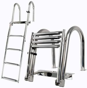 Manumarine 4 Step Pontoon Boat Ladder, Heavy Duty 316 Stainless Steel Telescoping Folding Ladder, Wide Non-Slip Steps & Secure Handrails - All Welded Reinforced for Dock, Swim Deck, Inboard Entry
