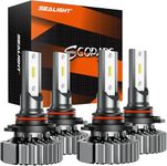 SEALIGHT 9005/HB3 9006/HB4 LED Headlight Bulbs, 600% Brighter 6000K Xenon White High Low Beam Combo Conversion Kit Hi/Lo Lights, Pack of 4