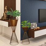Ascent Homes Metal Wire Based Decorative Plants Stand for Indoor or Outdoor use Golden Colour- Set of 2