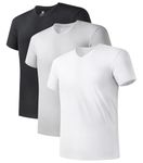 DAVID ARCHY Men's Undershirt Micro Modal Moisture-Wicking T-Shirts Stretch V-Neck Tees for Men, 3 Pack (L, Black/White/Light Gray)