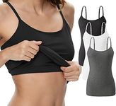 ROSYLINE Womens Camisole with Shelf Bra Cotton Undershirts Adjustable Strap Camis Spaghetti Strap Tank Top 3 Pack Black/White/Dark Grey L