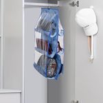 Kuber Industries Hanging Organizer | Handbag Organizer | Hanging Purse for Wardrobe | Transparent Clutch Organizer | Handbag Storage for Closet | Laheriya 6 Pocket Hanger | Blue