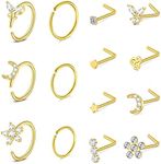 D.Bella 18G Nose Rings for Women Nose Rings Studs Stainless Steel L-Shaped Nose Studs Screw Nose Piercing Jewelry, Metal, stainless-steel