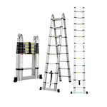 5M Portable Heavy Duty Fold Multi-Purpose Stainless Steel Telescopic Ladder Extendable Telescopic Ladder DIY A-Frame Extension Ladder 16 Steps 150KG Loading