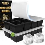 Walfos Large Silicone Ice Cube Molds, 2pcs 8 Cubes Silicone Ice Cube Tray,BPA-Free, Easy to Pop Out, Prefect for for Whiskey, Cocktails, Baby Food（Black）