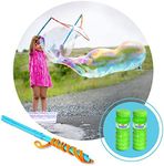 Kidzlane Bubble Wand with 24 oz of Mixed Giant Bubble Solution | Giant Bubble Wands for Kids | Outside Toy Big Bubble Maker | Bubble Toys for Outdoor Play Ages 3plus