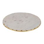 NikkisPride Handmade Marble White Pizza Platter Cheese Platter Serving Platter and Snacks Gold Foil (8 Inch)