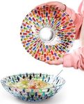 TUCHACA Colorful Woven Glass Fruit Bowls Set of 2 (2 colors). Decoration Old Fashioned Glass Plates. 10 inch Large Bowl Hand Painted Multicolor Salad Bowls. Suitable for Dessert, Candy, Snack & More.