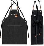 Yafe Chef Apron for Men Women, Canvas Work Aprons with Adjustable Strap and Large Pockets, Black Chef Aprons for Shop, Garden, Restaurant, Bar, Barista, Kitchen Cooking Baking