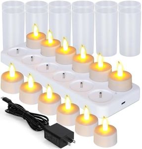 Esup Rechargeable Candles Flameless Flickering Candles Tealights 12pcs/Set with White Base, Decoration Parties, Weddings, Bar, Family, Dinner Outdoor Picnic (No Remote Control)