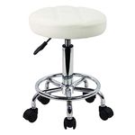 KKTONER Round Rolling Stool Chair PU Leather Height Adjustable Swivel Drafting Work SPA Shop Salon Stools with Wheels Office Chair Small (White)