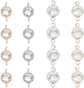 SUPERFINDINGS 32 Pcs 4 Style Cubic Zirconia Links Strass Bracelet Collier Connecteur Pendentif Cristal Diamant Fleur Charmant Connecteurs pour la Fabrication de Bijoux, Trou: 1 mm