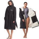 Hiturbo Waterproof Adult Changing Robe: Windproof Warm Swimming Robe Oversized Coat Surf Poncho with Fleece Lining Black