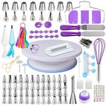 Cake Decorating Supplies Kit for Beginners, Set of 137, Baking Pastry Tools, 1 Turntable stand-55 Numbered Icing Tips with Pattern Chart, Angled Spatula, 8 Russian Piping nozzles-Baking Tools