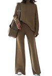 AOHITE Womens 2 Piece Outfit Set Long Sleeve Knit Pullover Sweater Top and Wide Leg Pants Sweatsuit, A Brown, Large