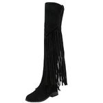 Caradise Womens Faux Suede 2 Layer Fringe Thigh High Low Heel Over The Knee Boots Size 13 B(M) US,Black