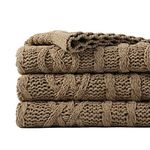 BATTILO Home Camel Tan Throw Blanket for Couch, Cable Knitted Throw Blankets for Bed Sofa, Soft Warm Cozy Decorative Taupe Knit Blanket for Outdoor Picnic Travel, 51"x67"