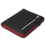 GADIEMKENSD Small Wallet Bifold Credit Card Holder Genuine Leather Coin Purse RFID Blocking Mini Compact Pocket Wallet with Zipper Ultra Slim Minimalist Black/Red