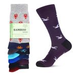 WeciBor Men's Bamboo Socks Breathable Soft Casual Socks, 6 Pack Multicolor Ocean Sea Animal, Size 8-12