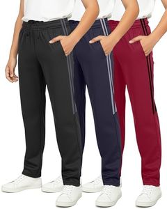 Real Essentials 3 Pack: Boys Active Tricot Sweatpants Track Pant Basketball Athletic Fashion Teen Sweat Pants Soccer Casual Girls Lounge Open Bottom Fleece Tiro Activewear Training- Set 8,L (14-16)