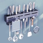 Paser Kitchen Shelf Stainless Steel Floating Shelves Wall Mount Knife Holder|Towel Hanger|Spatula Ladle Hanging Hooks|Cutlery Holder Storage Rack High Grade Metal Multi-Purpose (40 X 5.5 X 7.4 Cm)