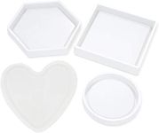 SNOOGG® Resin Silicone epoxy Molds Pack of 4 Round, Square, Heart and Hexagon Shape. Silicone Molds for Epoxy Resin DIY, Coaster, Candlestick, Table Decoration