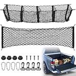 TOBWOLF 2PCS 130x38cm & 120x30cm Truck Bed Cargo Net, Stretchable Cargo Storage Mesh Net Four Pocket Trunk Net Organizer with Hooks Screws, Pickup Truck Bed Grocery Holder Mesh Storage Net for Car