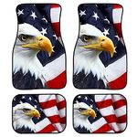 Wanyint Bald Eagle American Flag Print Car Floor Mats Full Set of 4 Pack, Automotive Rubber Carpets Foot Mats Heavy Duty Foot Mats Rugs Rubber Backed Car Accessories